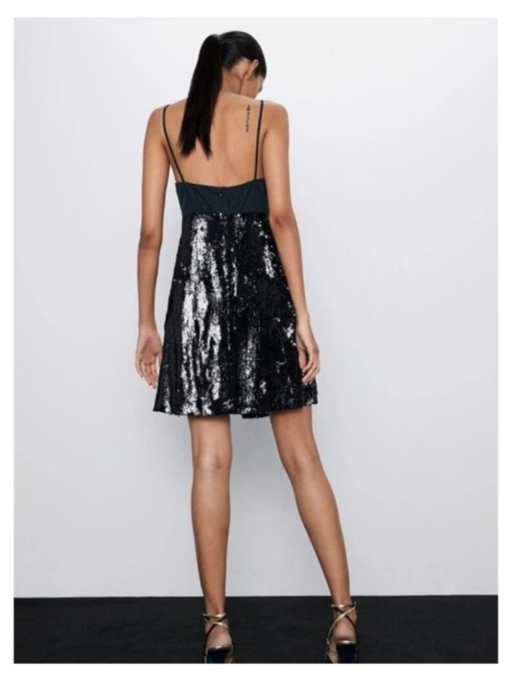 NWT ZARA Bow Sequin Mini Dress Size XS Black - Picture 7 of 13